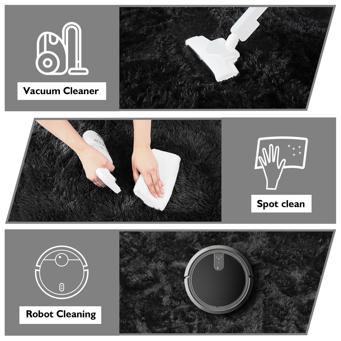 6x9 Fluffy Area Rug for Living Room,Shag Area Rugs for Bedroom,Black Soft Fuzzy Rug Non-Shedding Indoor Plush Carpet for Bedroom Dorm Home Decor
