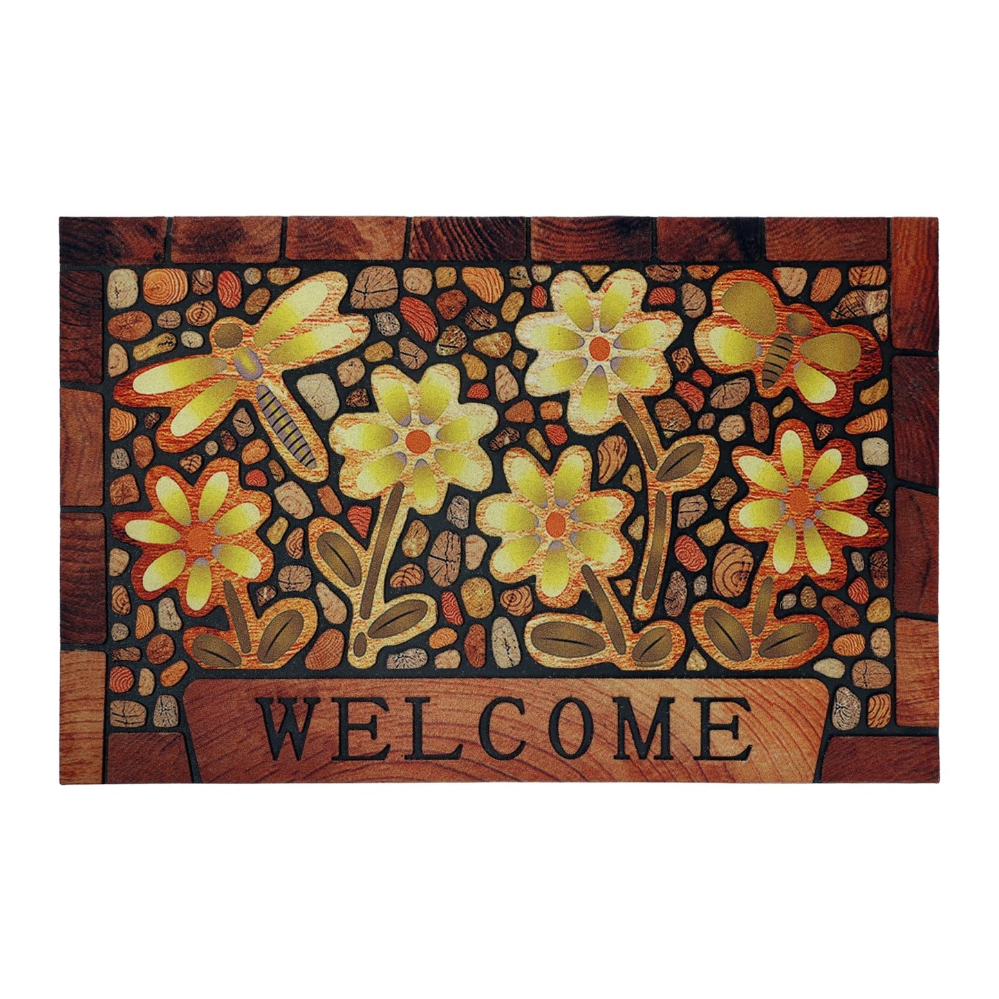 DWKKX Durable Welcome Door Mats 24”x36” – Heavy Duty Non-Slip Rubber Outside Door Mat Large Front Outdoor Mat for Home Entrance, Porch, Patio, Garage and High Traffic Areas,Dragonfly Flower