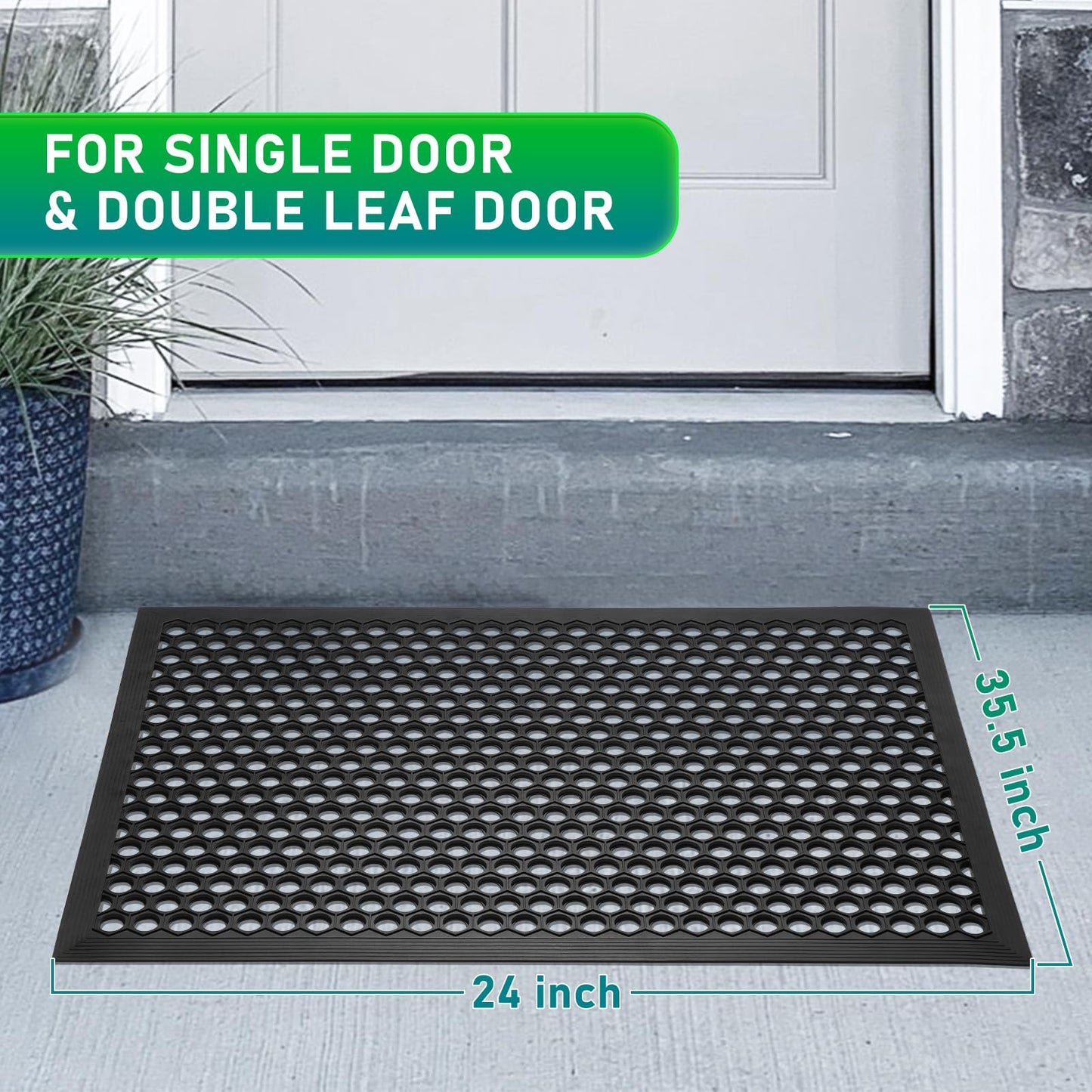BEHERO Rubber Outdoor Mat, 36 x 24 inches Anti Fatigue Rubber Floor Mats, Non-Slip Front Door Mats Entrance, Heavy Duty Pool Mat Outside for Entryway