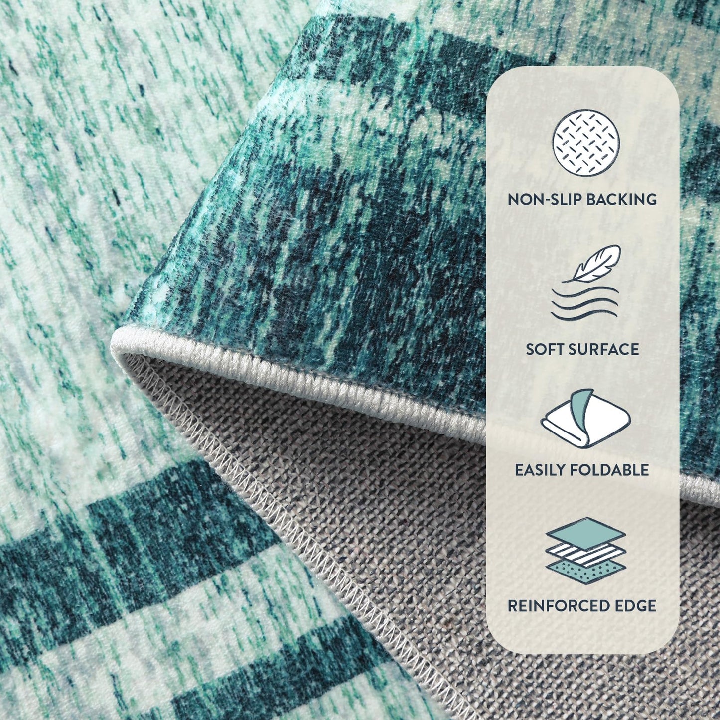Lahome Amabel Abstract Round 4ft Entryway Rug, Washable Teal Entry Rugs Non Slip Circle Kitchen Carpet, Minimalist Border Dining Room Rug Indoor Room Carpet for Under Chair Coffee Table Entrance Mats