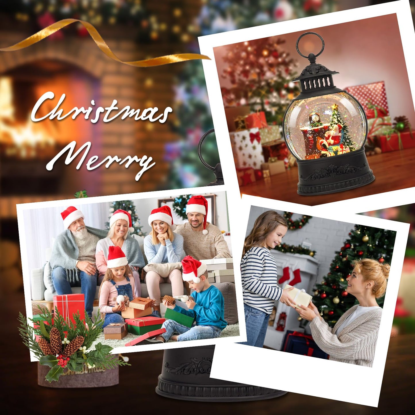 Christmas Snow Globe Water Lantern with Timer and Music, USB and Battery Operated Lighted Led Globe, Santa Snowglobe Table Decorations Indoor for Adults Home Holiday (Santa)