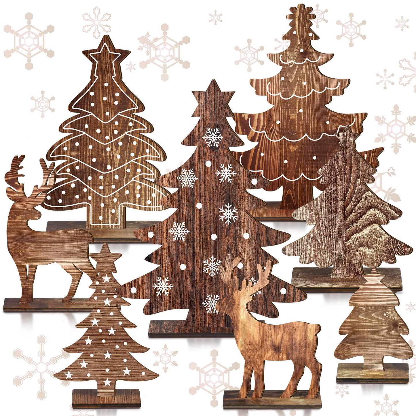 Barydat 8 Pcs Summer Christmas Table Decorations Wooden Christmas in July Pine Tree Reindeer Table Centerpiece Xmas Tabletop Sign Rustic Farmhouse Decor for Home Office Party Supplies Gifts (Rustic)