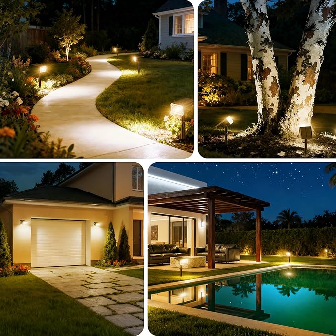 Solar Spot Lights Outdoor Waterproof IP65, [4 Pack/100 LED/4 Modes] Solar Landscape Spotlights, Auto On/Off Solar Powered Flood Lights for Outside Yard Garden Pathway(Warm White)