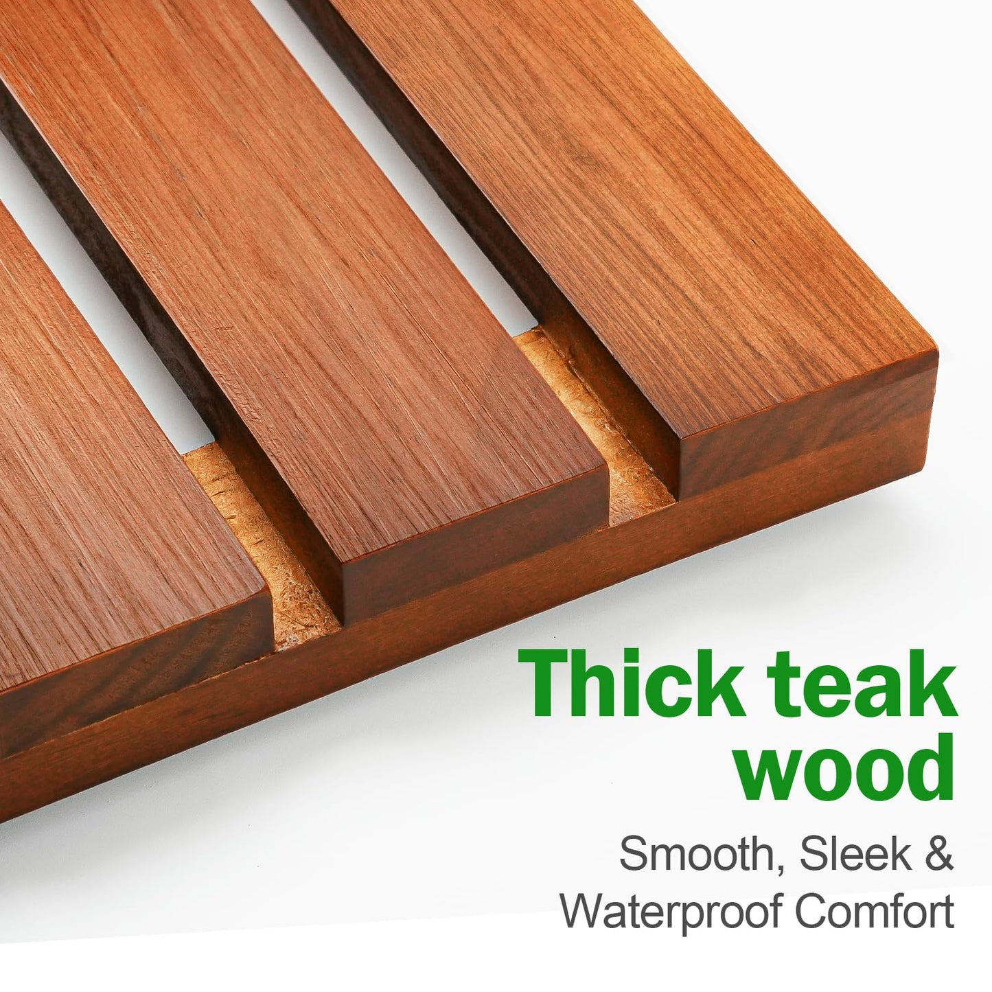 Teak Shower Mat, Foldable Wooden Shower Mat with Non-Slip Rubber Feet, Teak Bath Mat for Bathroom, Bathtub, Spa, Sauna, Pool, Indoor Outdoor Use, Water-Resistant Wood Floor Mat