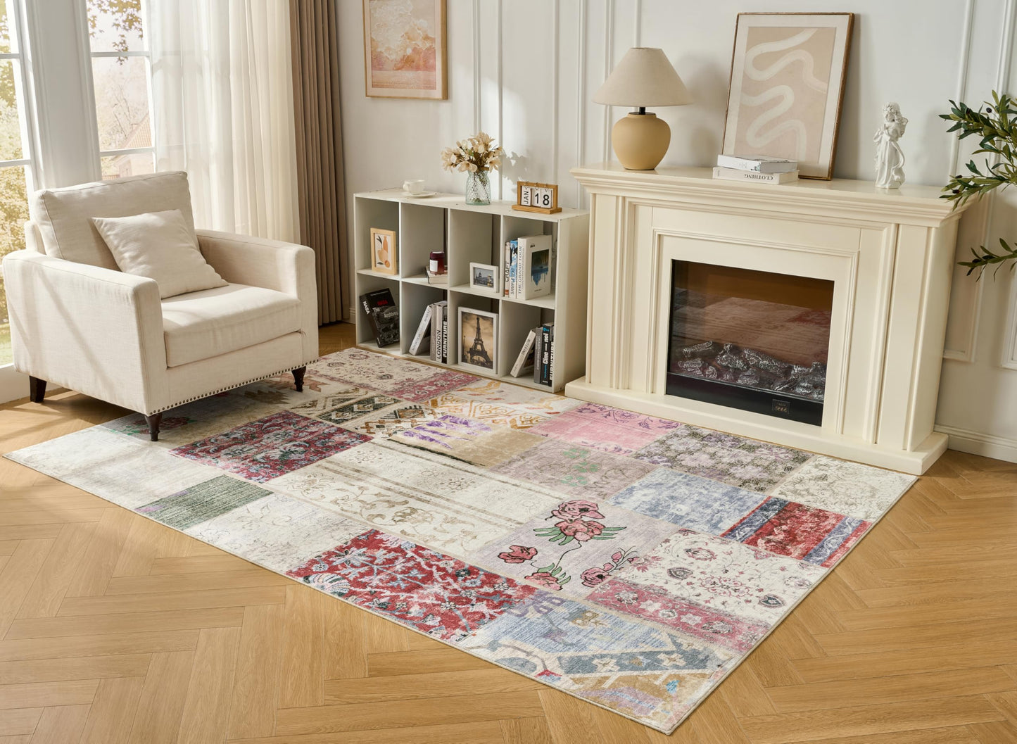 Weaverlane Patchwork Washable Rug Boho Farmhouse (Spring Multi, 6' x 9')