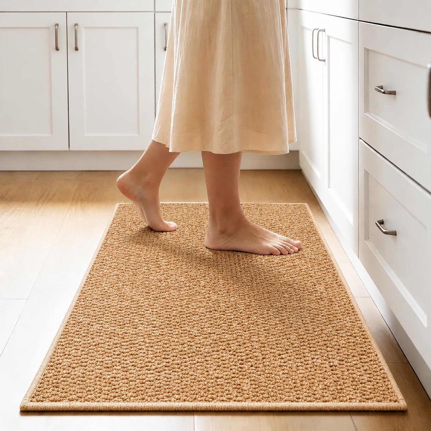 Lenvise Kitchen Rugs 17"x30", Non-Slip Kitchen Mats for Floor, Machine Washable Absorbent Kitchen Runner, Stain Resistant Rug with Rubber Backing for Kitchen, Hallway, Laundry & Sink, Camel