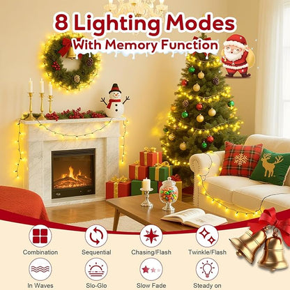 Hishine Outdoor Christmas Lights 82FT 1000LED, String Lights Indoor 8 Modes Waterproof Plug in Christmas Tree Light for Holiday, Warm White
