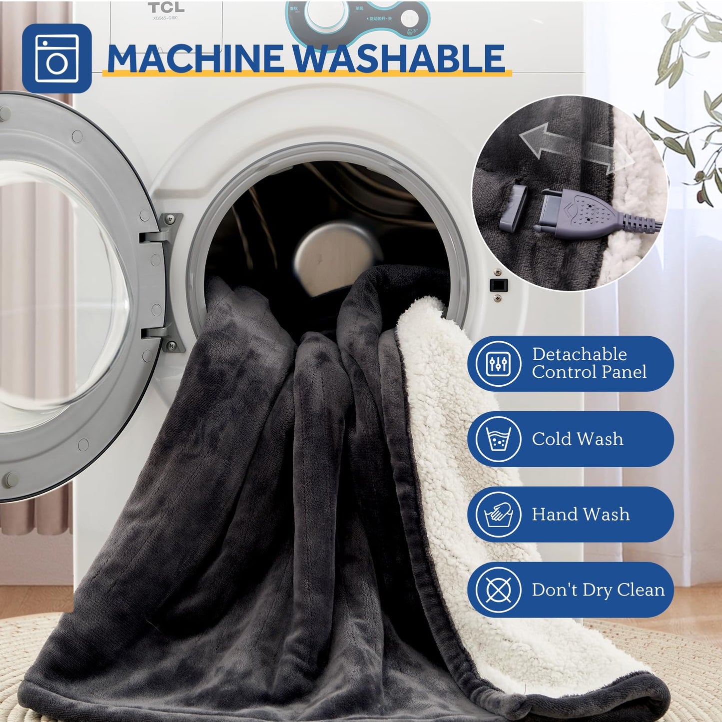 Sealy Electric Blanket Throw Size 50"*60",Super Cozy Flannel to Sherpa Reversible Heated Blanket Throw with 6 Heating Levels & 2-10 Hours Auto Off Overheating Protection Machine Washable,Beige