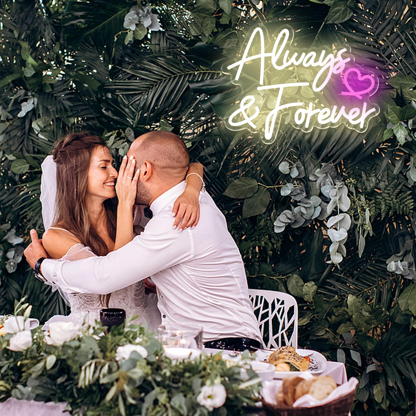 UExnkj-Y Always Forever Neon Sign Warm White Neon Light Sign, Letters Wedding Led Neon Signs for Wall Decor, Dimmable with USB Powered for Bedroom Propose Anniversary Christmas Gifts