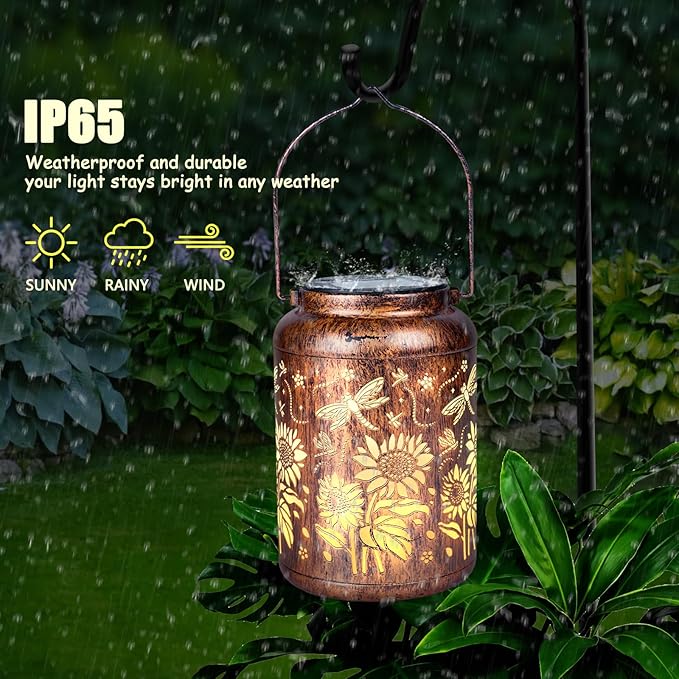 Dragonfly Sunflower Solar Lights, Outdoor Waterproof Solar Lanterns for Garden, Patio, Yard & Pathway Decor