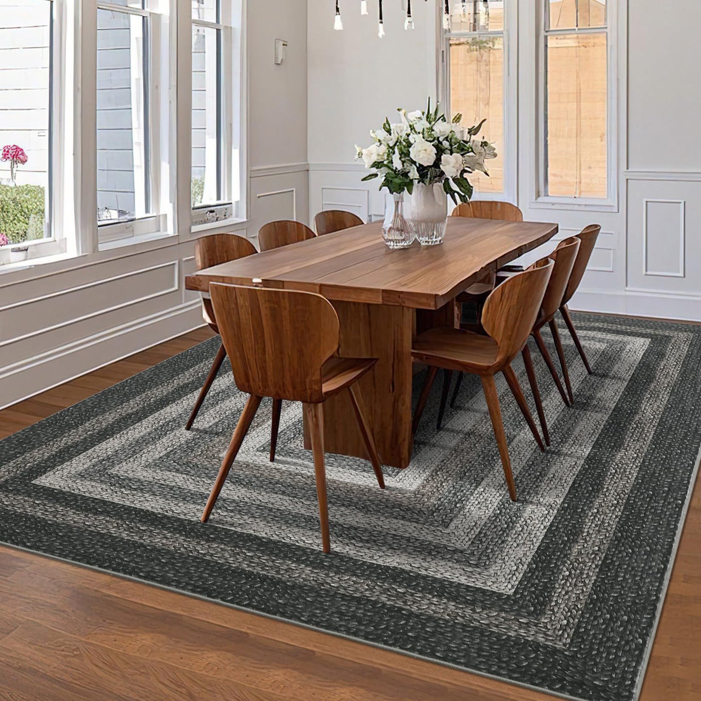 Garvee Modern Braided Print Rug 5x7 Area Rugs for Living Room Washable Rugs Bedroom Rug Stain Resistant Non Slip Floor Cover for Dining Room Office Nursery, Not Braid-Black Brown