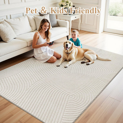 U'Artlines 5x7ft Washable Area Rug for Living Room, Minimalist Modern High-Low Pile Rug for Bedroom, Non Slip Soft Cozy Fluffy Large Carpet for Dining Area, Kids Nursery Room