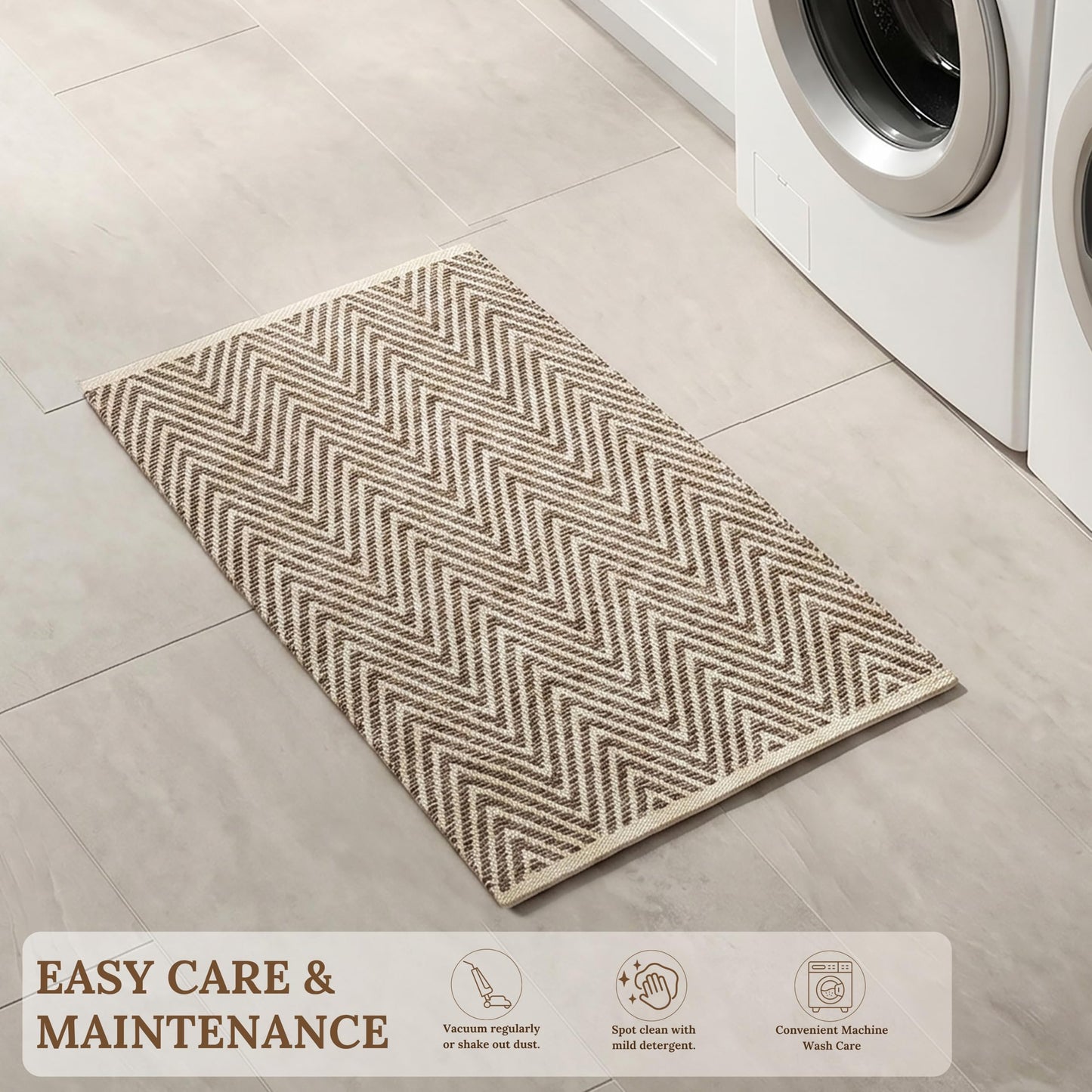 Cotton Chevron Hand Woven Area Rug 2x3 Feet - Beige, Farmhouse Decorative Floor Small Rugs Ideal for Entryway, Kitchen, Bedroom | Linen Washable Neutral Geomatric Reversible Front Door Patio Mats