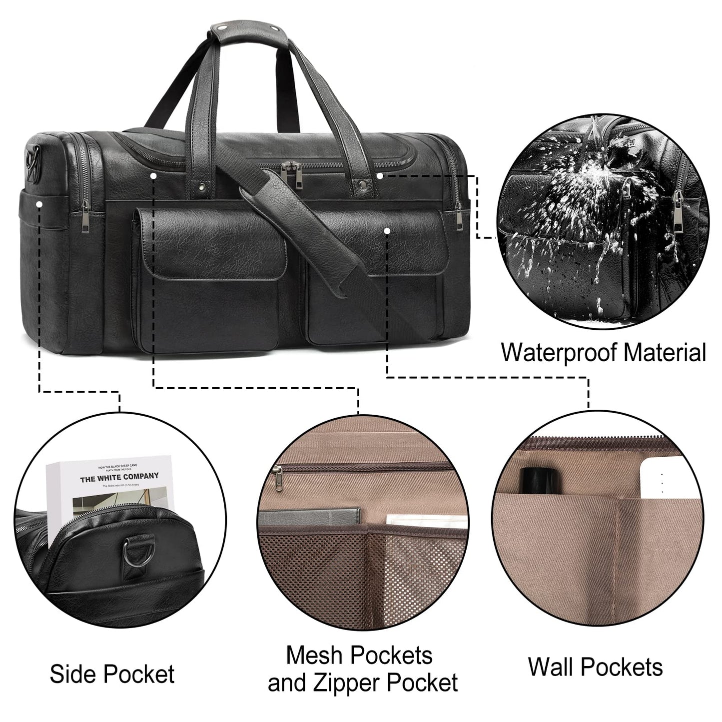 BOLOSTA Travel Duffel Bag for Men Women, Large PU Leather Carry on Duffle Bags for Traveling, Waterproof Overnight Weekender Duffel Bag with Shoe Compartment - Perfect for Daily Use/Birthday Gift