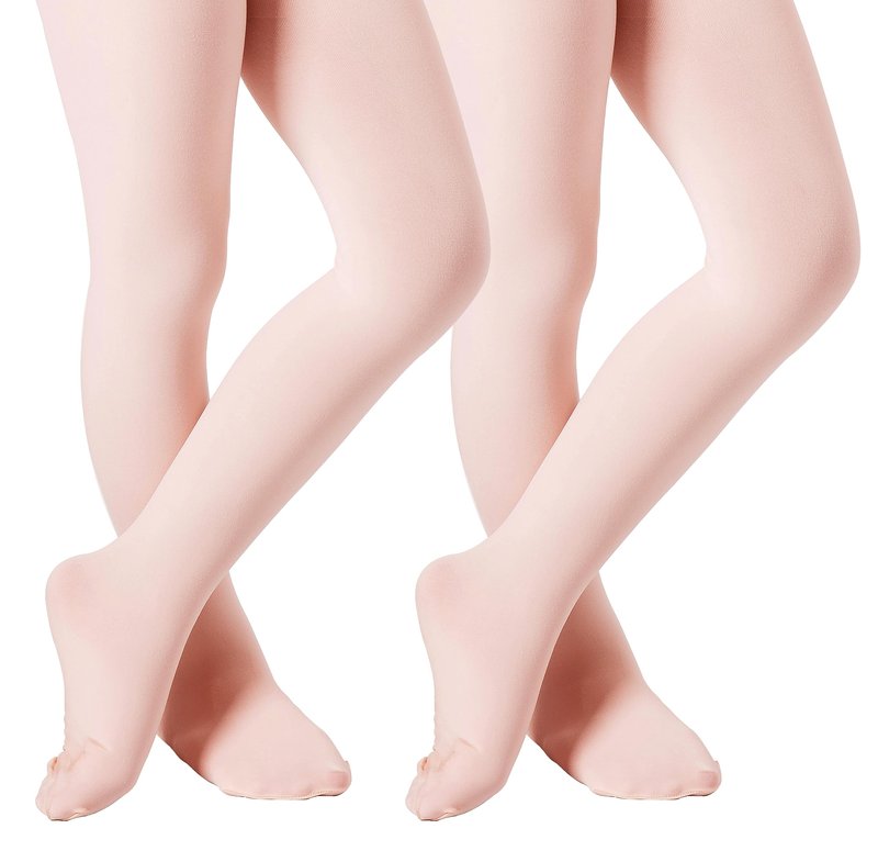 DIPUG Ballet Tights for Girls Dance Tights Toddler Thick Soft Footed Kids Pink Stockings Size 3t 4t 5t, 2 Pack