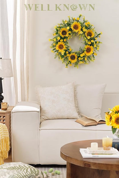 Well Known 21 Inch Sunflower Wreath for Front Door - Yellow Fall and Summer Decor - Handmade Silk Floral Arrangement for Home, Party, Festival, Wedding