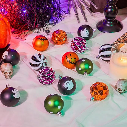 JORNOY Halloween Ornaments Set, Shatterproof Plastic Hanging Baubles for Tree with Lanyard, Balls Baubles for Home Holidays Decor, 2.36 inch/60mm, Ghost