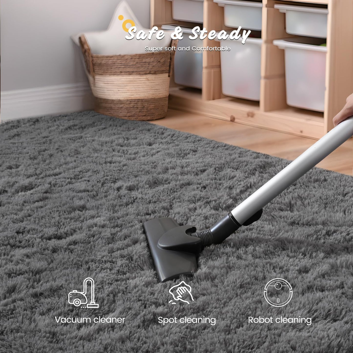Modern Soft Fluffy Small Shaggy Rug for Bedroom Livingroom Dorm Kids Room Indoor Home Decorative, Non-Slip Plush Furry Fur Area Rugs Comfy Nursery Accent Floor Carpet 5X7 Feet, Smoke Gray