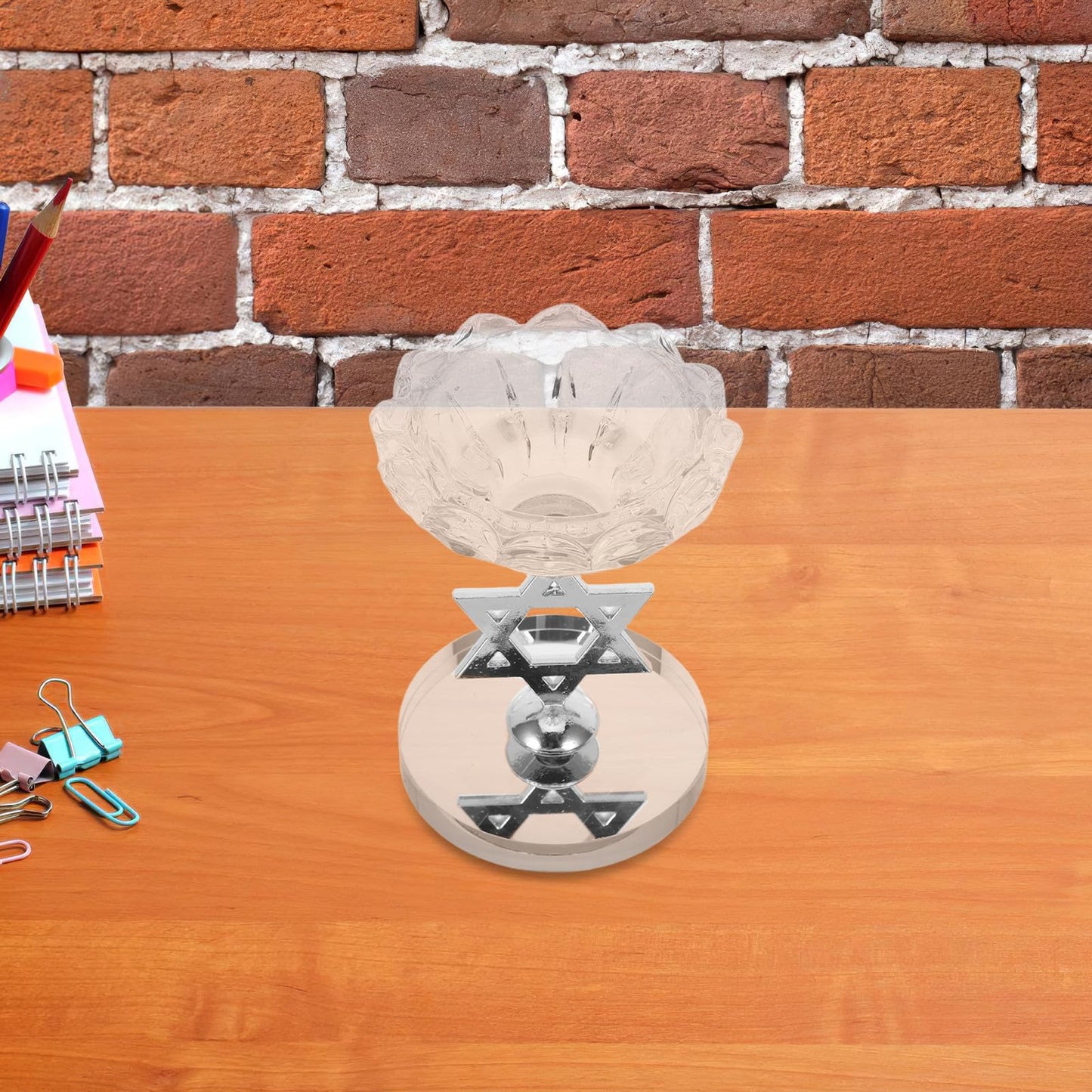 RUNROTOO Crystal Star of David Candle Holder - Hanukkah Candlestick - Decorative Tabletop Ornament - Jewish Religious Menorah Centerpiece - Pillar Candle Stand