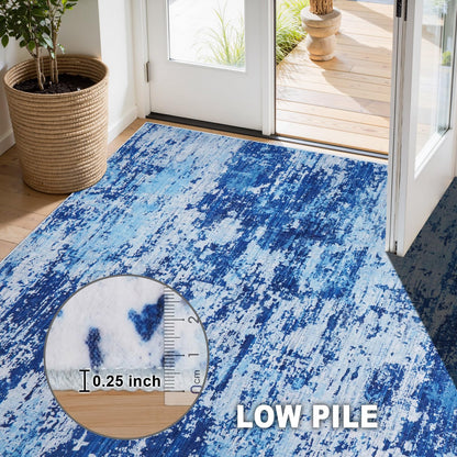 LWYYQB 5x7 Washable Modern Abstract Area Rug: Soft Non-Slip Stain Resistant Indoor Floor Carpet for Living Room Bedroom Dining Room Home Office - Blue