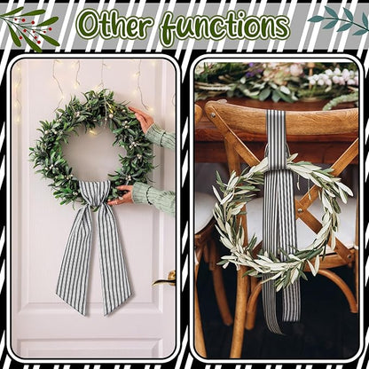 Wreath Sash for Front Door Wreath Satin Sash Blank Sashes Embroidery Monogram Yard Doorway Indoor Outdoor Wall Ribbon Bow Home Decor(Black, White,Stripe)