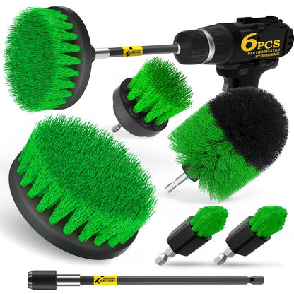 Holikme 6Pack Drill Brush Power Scrubber Cleaning Brush Extended Long Attachment Set All Purpose Drill Scrub Brushes Kit for Grout, Floor, Tub, Shower, Tile, Bathroom，Scrub Brush Green
