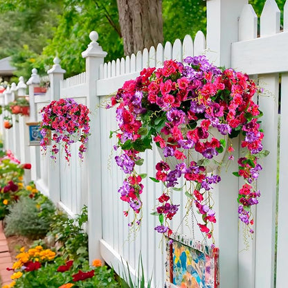 Artificial Flowers for Outdoors 2 Pack Fake Hanging Plants with Faux Hibiscus Flowers Summer Fall Decor UV Resistant Silk Leaves for Indoor Outdoor Front Door Porch Patio Planter Decor