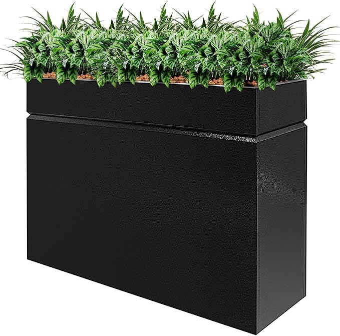 Metal Rectangular Planter Box, Powder Coating Steel Large Planters 35" L x 12" W x 26" H with Drainage Hole, Indoor Outdoor All-Weather Use for Home, Porch, Patio, Garden(Black)