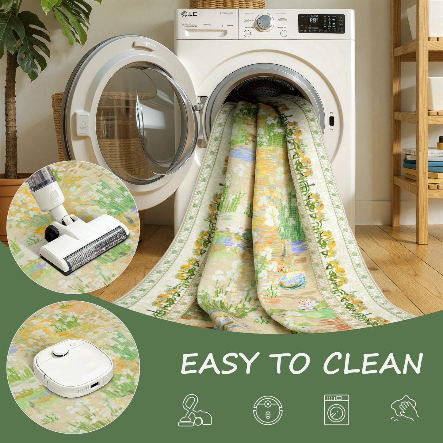 SERISSA 2x3 Small Area Rug for Entryway, Washable Impressionist Floral Indoor Doormat, Non-Slip Low Pile Accent Rug for Entrance Kitchen Bedroom Laundry Room, Beige