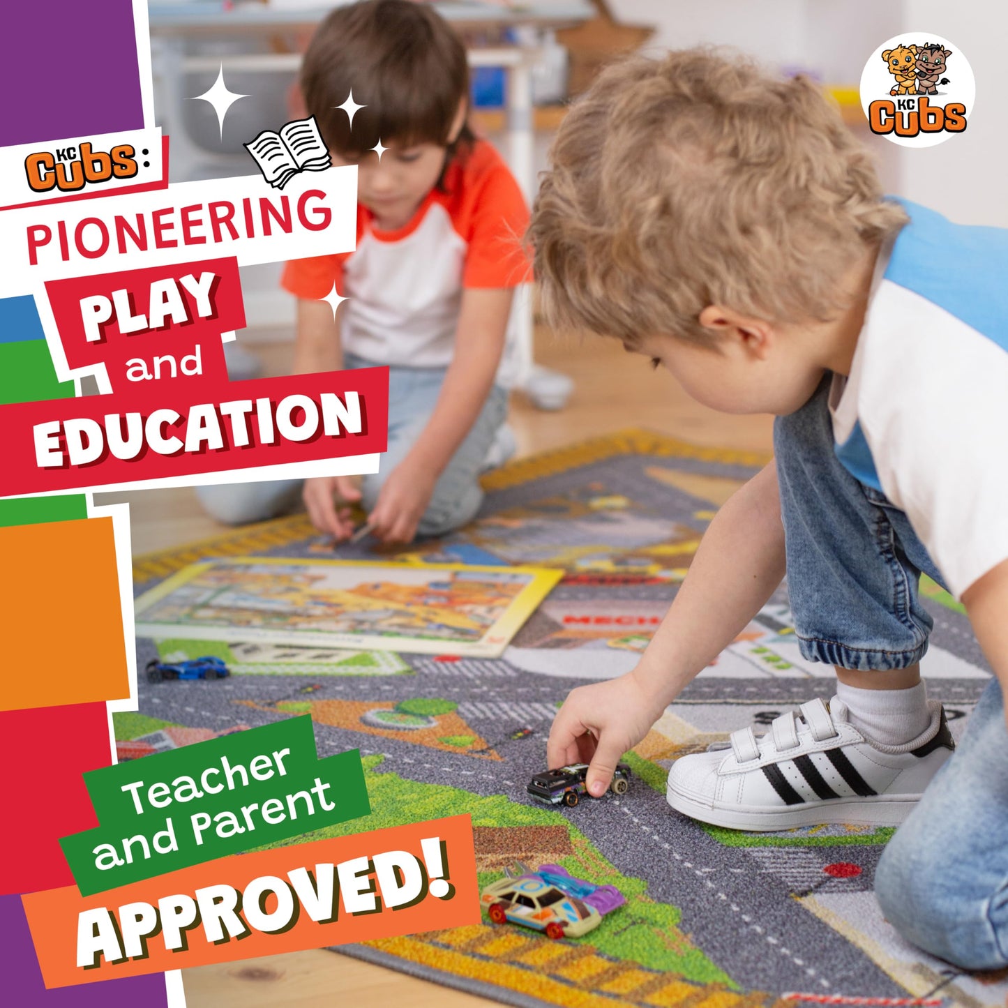KC Cubs 5x7 Country Farm Construction Car Road Street Rug – Educational Carpet Play Mat for Kids, Toddlers, Nursery, Classroom, Playroom, Baby Daycare