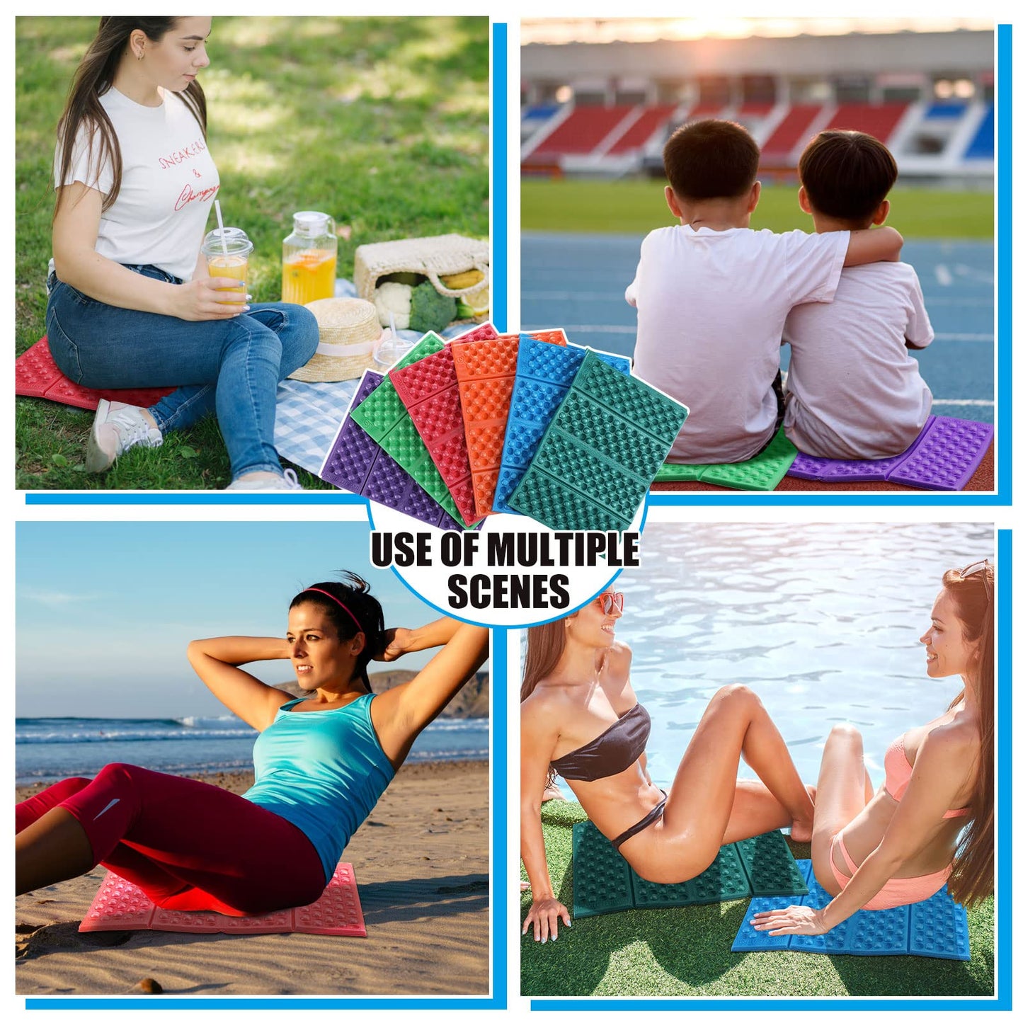 Jutom 12 Pcs Camping Foam Pad for Floor Foldable Hiking Sit Pad EVA Foam Waterproof Seat Cushion Chair Stadium Mat for Mountaineering Camping Hunting