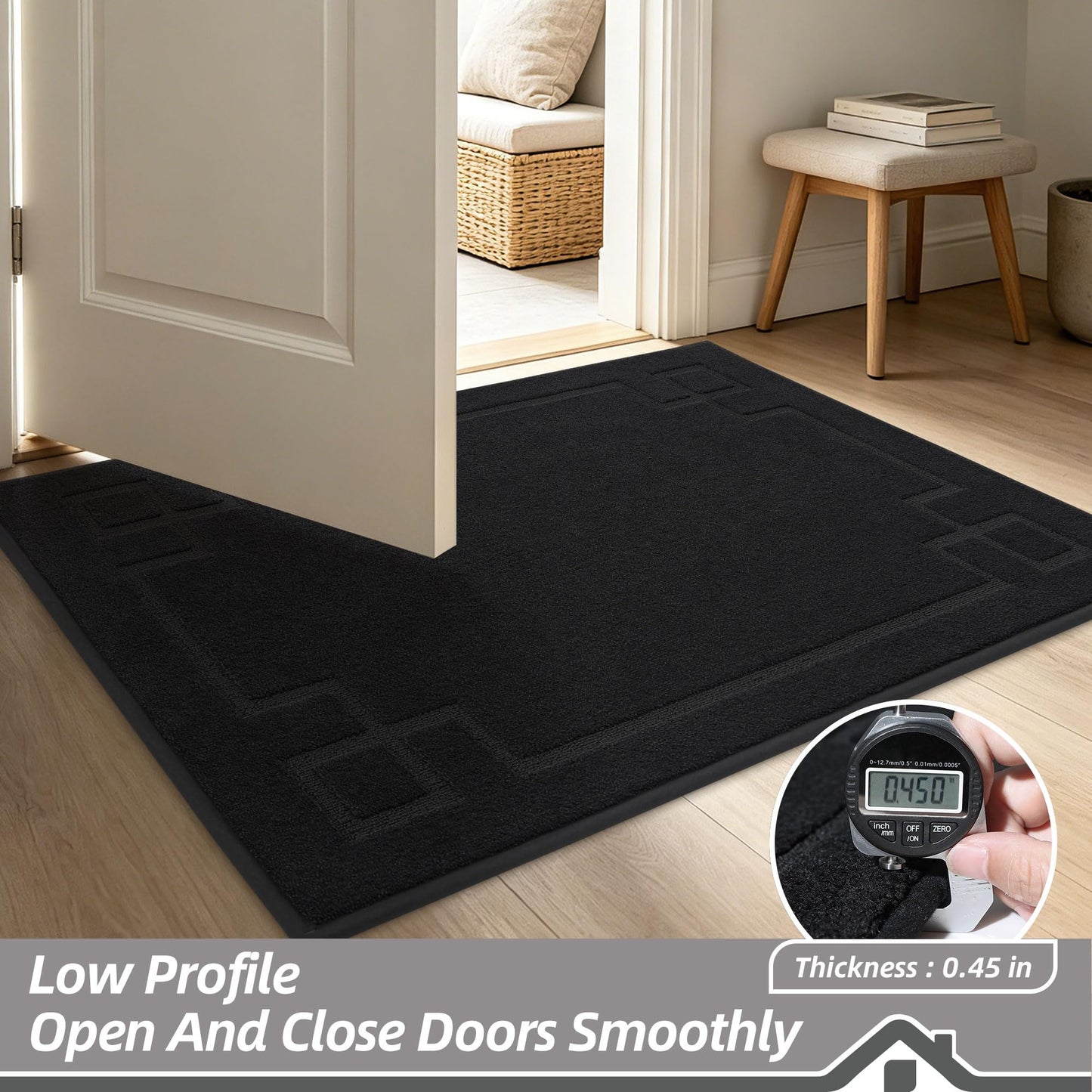 BEQHAUSE Door Mat 32" x 48", Non-Slip Door Mats Indoor Entryway Rugs Washable Low-Profile Absorbent and Dirt Trapper Floor Mats, Dog Door Mat for Front Back Door, Mud Wet Shoes & Paws, Black