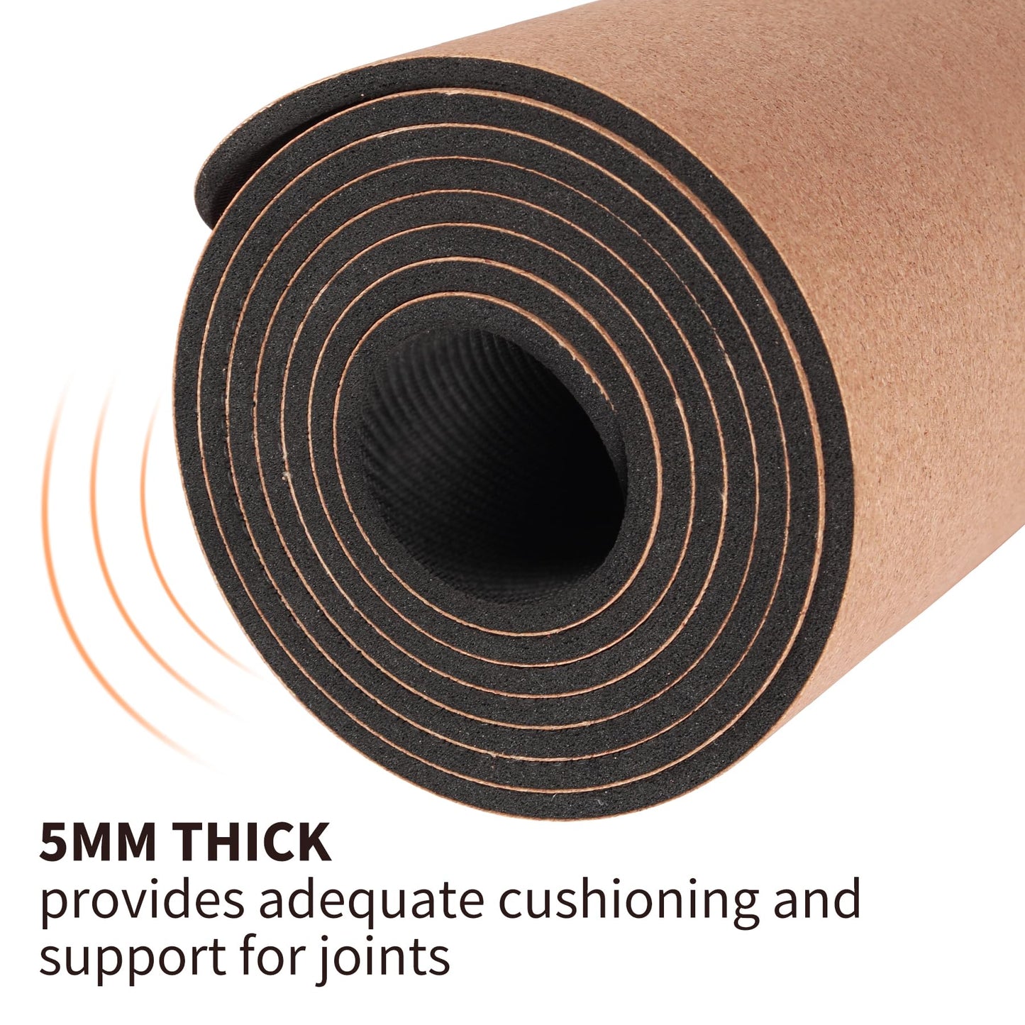 IKULE Premium Cork Yoga Mat Non Slip Thick Cork Exercise & Fitness Mat for Yoga, Pilates, & Home Workouts(72" x 24" x 5mm Thick)