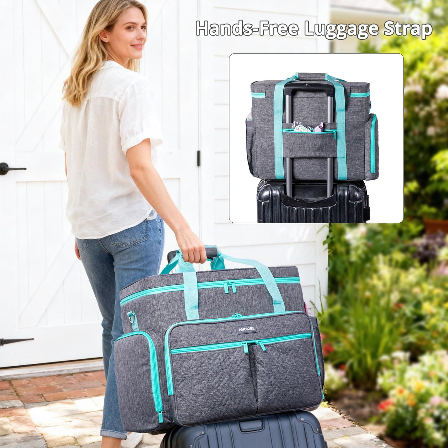 AMOIGEE Rolling Tote Bag with Wheels and Handle, Sewing Machine Case, Craft Organizer Tote for Scrapbooking Storage, Teacher Rolling Bag, Craft Supply Storage, Art Bag, Rolling Cart for Teachers