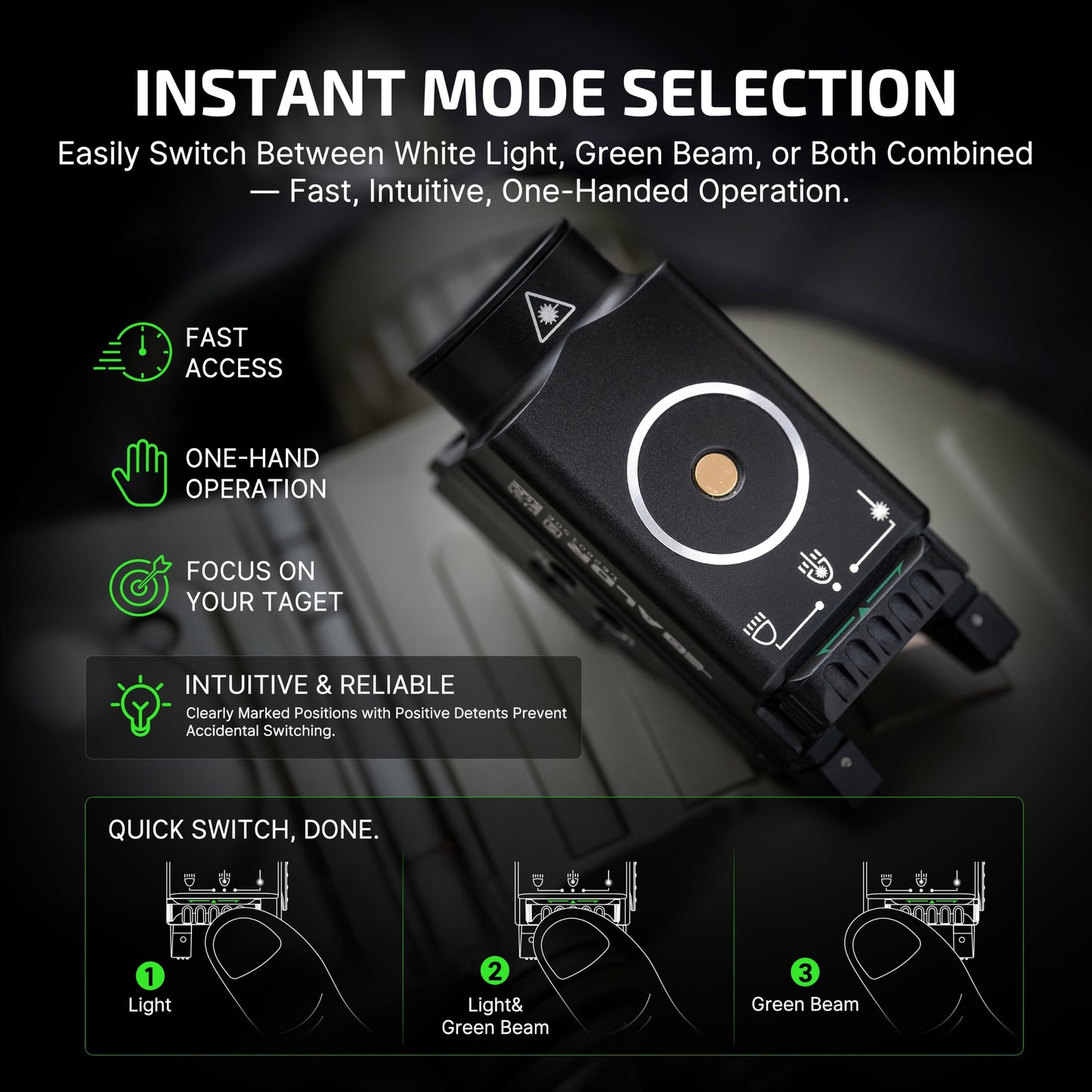 OLIGHT Baldr S 800 Lumens Compact Rail Mount Weaponlight with Green Beam and White LED Combo, Magnetic USB Rechargeable Tactical Flashlight with 1913 or GL Rail, Battery Included (Desert Tan)
