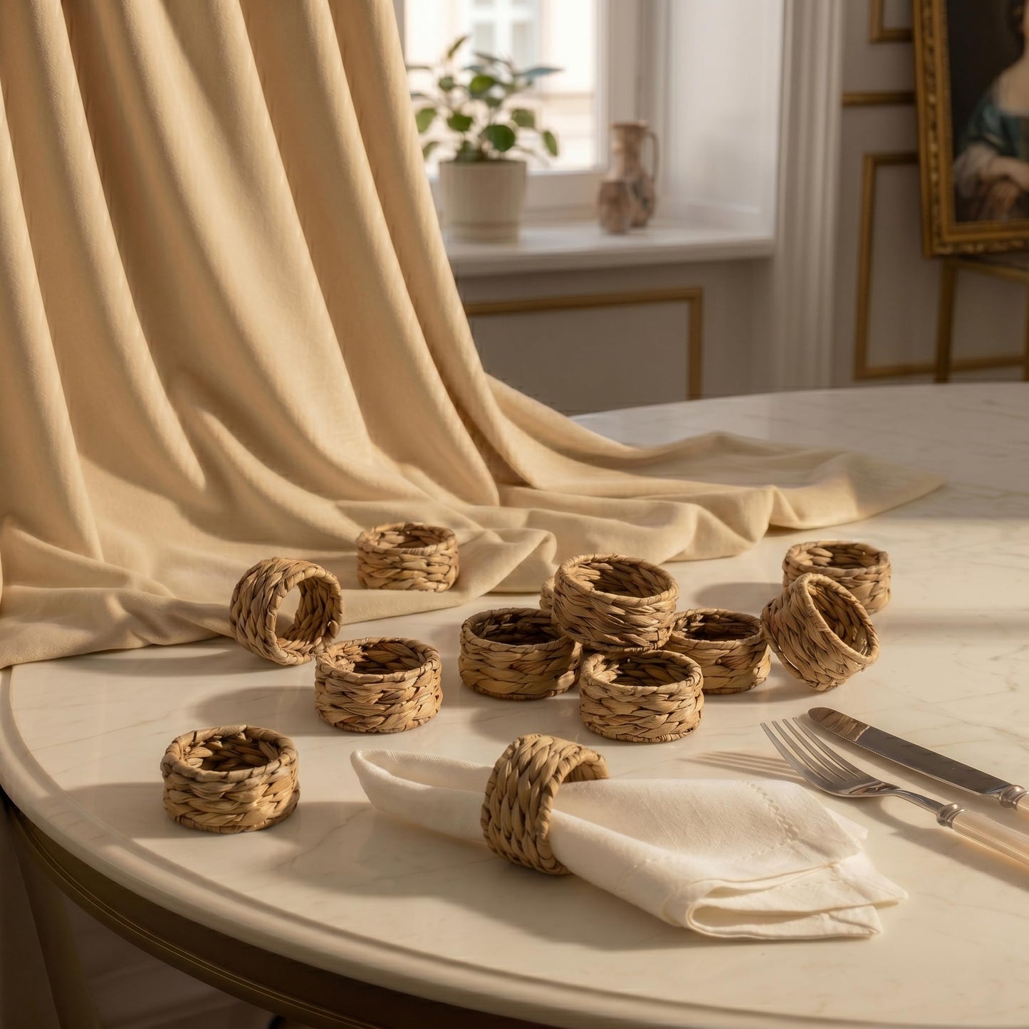 Napkin Rings – Pack of 12, Handwoven Rustic Table Décor (Water Hyacinth)