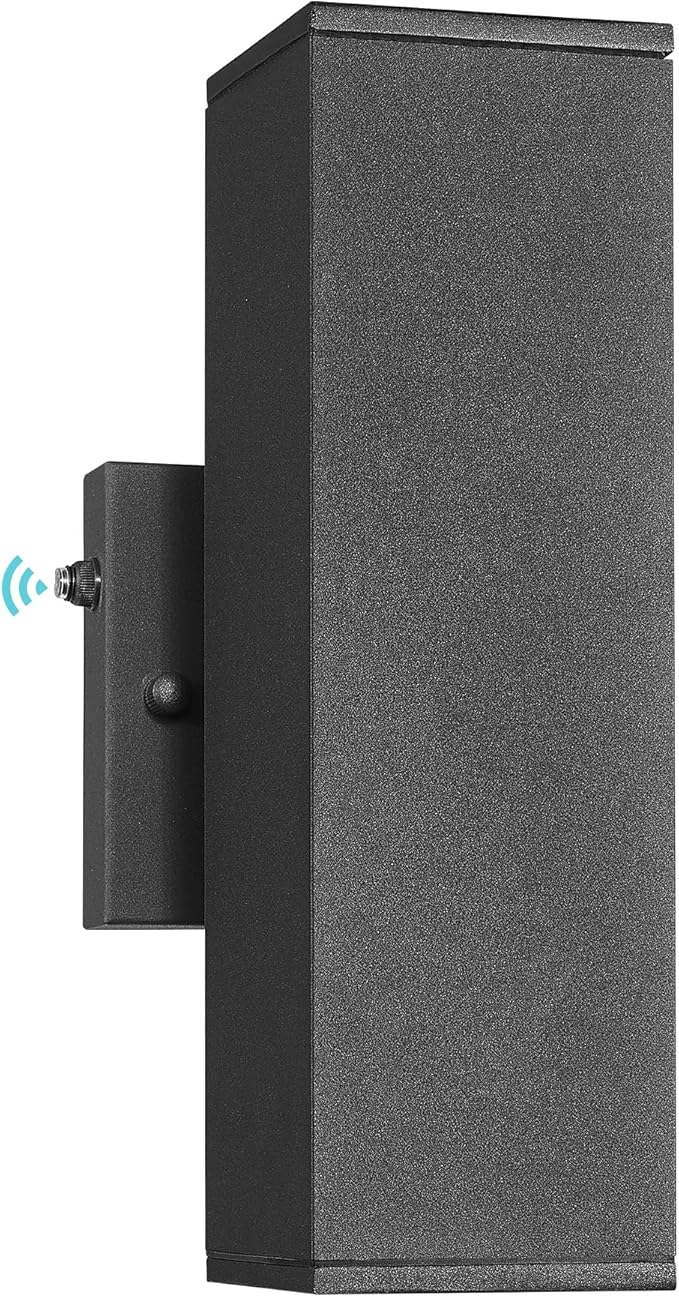 Ken & Ricky Dusk to Dawn Outdoor Lighting, Modern Exterior Wall Lights, Aluminum Waterproof, Black Up and Down Outdoor Porch Light with Glass Cover, KR3324-W-1PK-B
