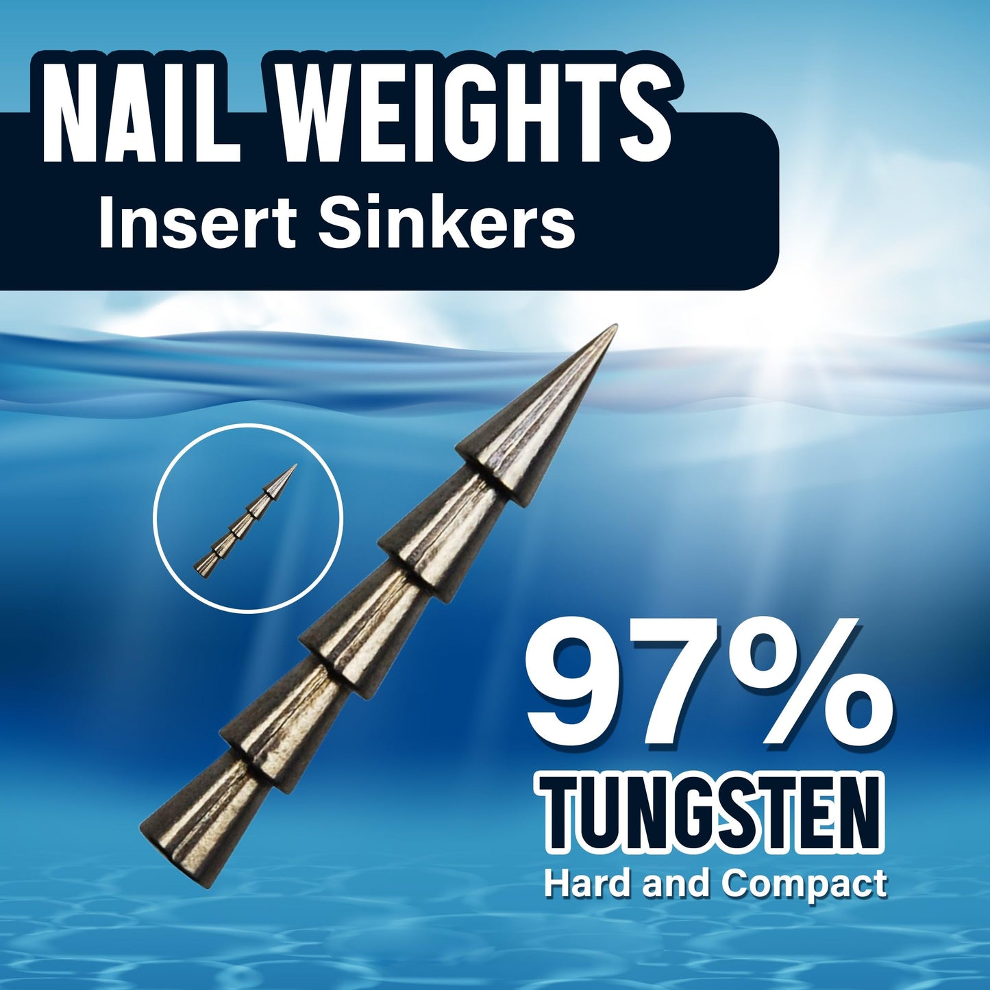 Reaction Tackle Tungsten Nail Weights for Bass Fishing - Insert Sinkers for Wacky Rig, Neko Rig and Soft Plastic Lures - Freshwater and Saltwater - 1/32 Oz 25-Pack