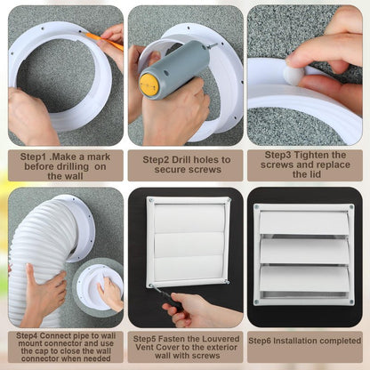Maasechs Portable Ac Exhaust Hose Vent Wall Mount Connector Kit with 80 Inches Hose and 5 Inches Louvered Vent Cover Ac Exhaust Tube Coupler for 5 in and 5.5 in Tube (Louvered Vents Cover)