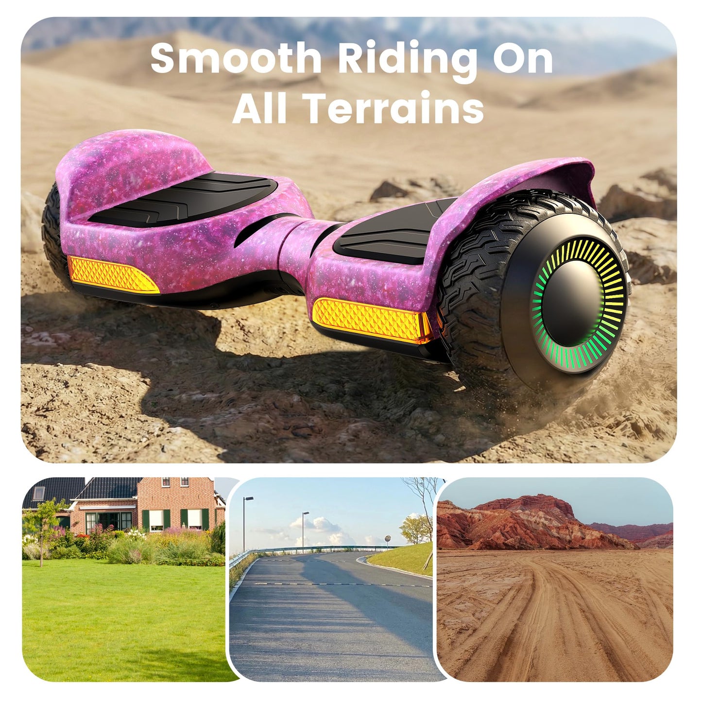 Gyroor Self Balancing Scooter New G13 All Terrain Balancing Scooter with LED Lights, Self Balancing Off Road with Bluetooth for Kids ages 6-12 and Adults-Galaxy Purple