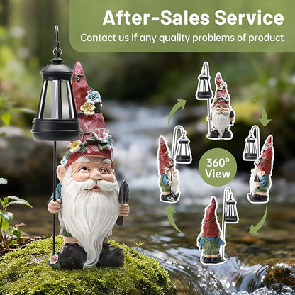 Outdoor Garden Gnome Statue with Solar Light – Outdoor Resin Decor Weatherproof Yard Lawn Ornament with LED Lantern Light Figurine for Patio, Porch, Landscape Housewarming