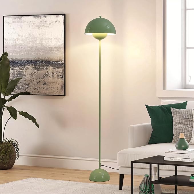 SUNLLOK Green LED Floor Lamp for Living Room, Industrial Metal Dome Lampshade Standing Floor Table Lamp with Foot Switch, Modern Reading Floor Light Fixture for Kitchen Island, Bedroom, Restaurant