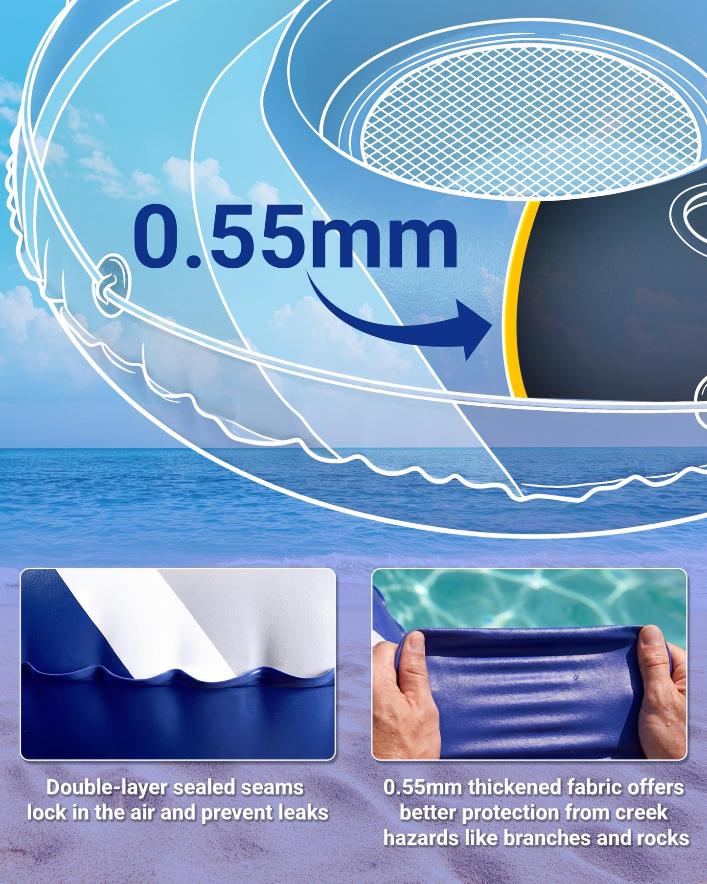 River Tube for Adults, Tube for River Floating, Heavy Duty River Tube for Beach Lake Rafting, River Floats with Mesh Bottom, Puncture-Resistant, Breathable & Fun for Adults, CQ08BL-48''