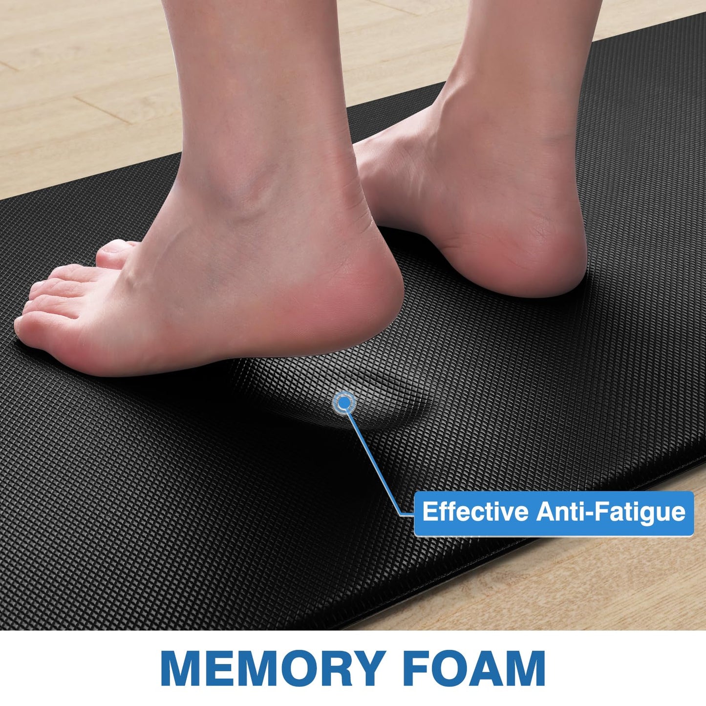 StepRite Kitchen Mats, 2PCS Kitchen Rugs, Cushioned Anti Fatigue Kitchen Mats for Floor, Non-Slip Standing Desk Mat, Waterproof Kitchen Rug Set for Kitchen, Floor, Office, 17.3"x30"+17.3"x70", Black