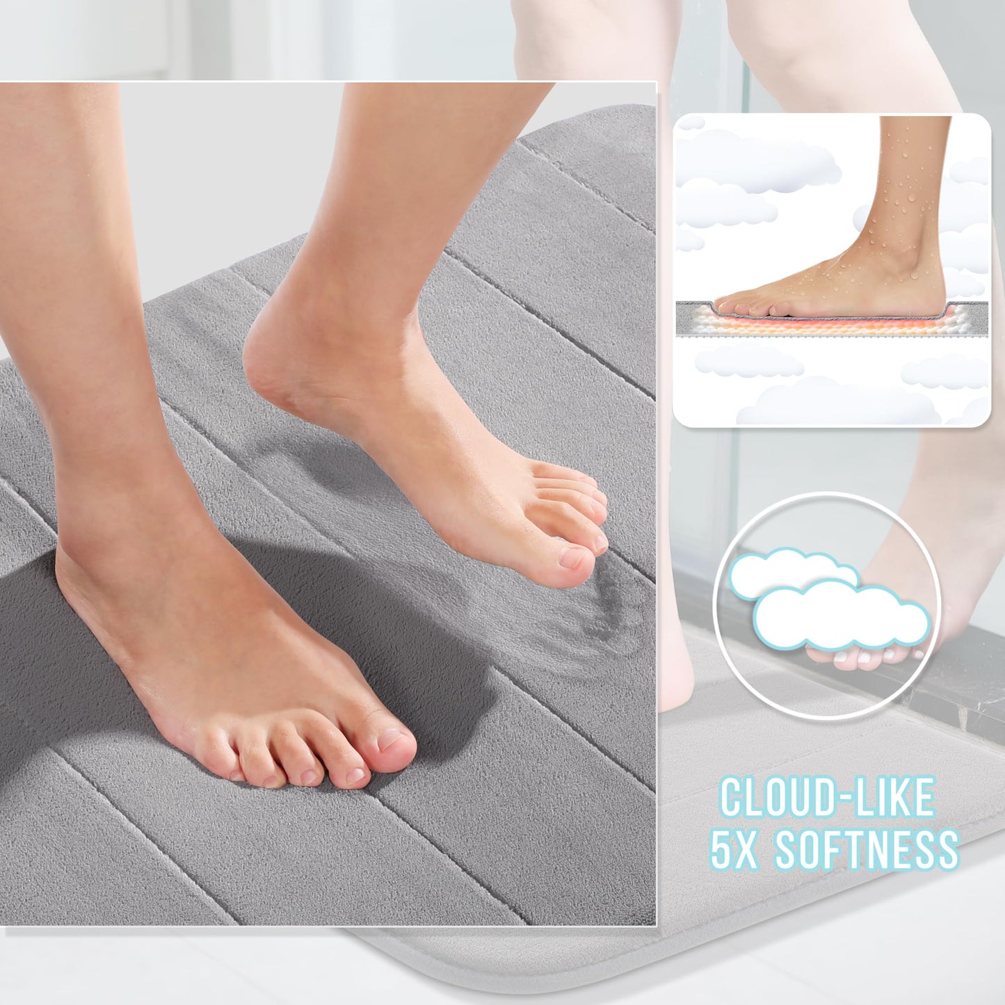 Yimobra Memory Foam Toilet Bath Mat U-Shaped, Commode Contour Rug, Soft and Comfortable, Super Water Absorption, Non-Slip, Thick, Machine Wash and Easier to Dry for Bathroom, 24 X 20 Inches, Grey