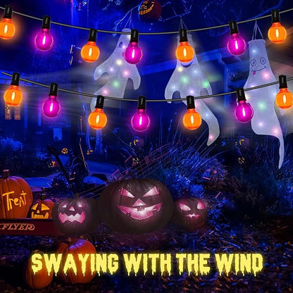 25FT G40 LED Outdoor Halloween String Lights, Orange and Purple Halloween Decoration Lights with 25 Globe LED Bulbs, UL Listed Hanging String Lights for Holiday Porch Garden Patio