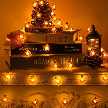 2 Pack Thanksgiving Decorations Turkey String Lights, Total 60LED/20Ft Thanksgiving Lights Battery Operated Turkey Lights Copper Wire Fairy Lights for Party Home Indoor Decor