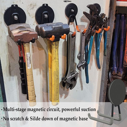 ULIBERMAGNET Magnetic Hooks,Heavy Duty Magnet Hooks,Large Manget with Hooks for Metal Cabinet Pegboard Garage Shelve Cart,2 Pack Tool Hook for Hammer Drill,Garden Tool(3.46inch/Silver)