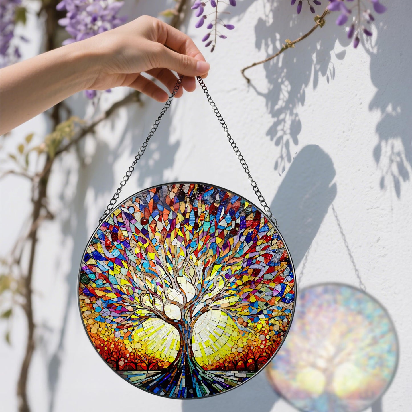 Stained Glass Window Hanging, 8 in Tree of Life Sun Catchers Indoor Window, Stained Glass Suncatcher, Gifts for Women, Her, Wife, Friend and Mom for Mother's Day, Christmas, Birthday