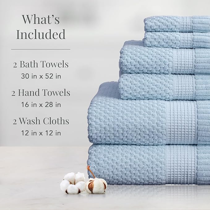 NY Loft 100% Cotton Towel Set 6 Piece | Super Soft & Absorbent Quick-Dry 2 Bath